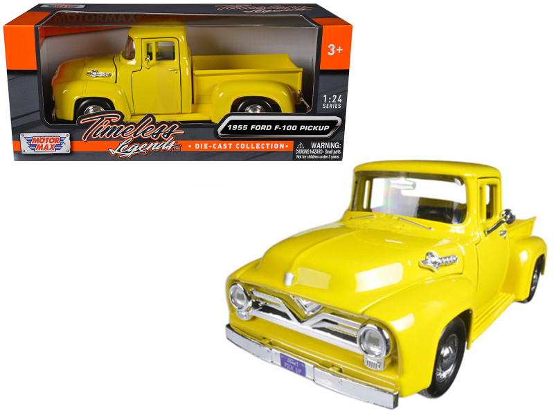1955 Ford F-100 Pickup Truck Yellow 1/24 Diecast Model Car Motormax 79341