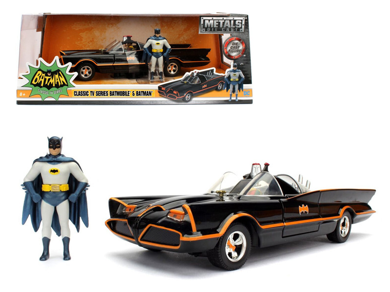 1966 Classic TV Series Batmobile with Diecast Batman and Plastic Robin in the car 1/24 Diecast Model Car Jada 98259