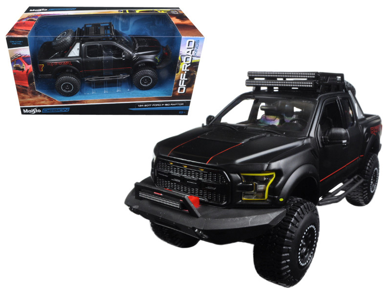 2017 Ford F 150 Raptor Pickup Truck Matt Black Off Road Kings 124 Diecast Model Car By Maisto