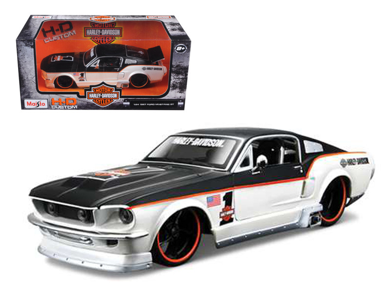 1967 Ford Mustang Gt White 1 Harley Davidson 1 24 Diecast Model Car By Maisto