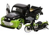 1948 Ford F-1 Pickup Truck Harley Davidson With 1948 FL Panhead Motorcycle Black/Green 1/24 Maisto 32171