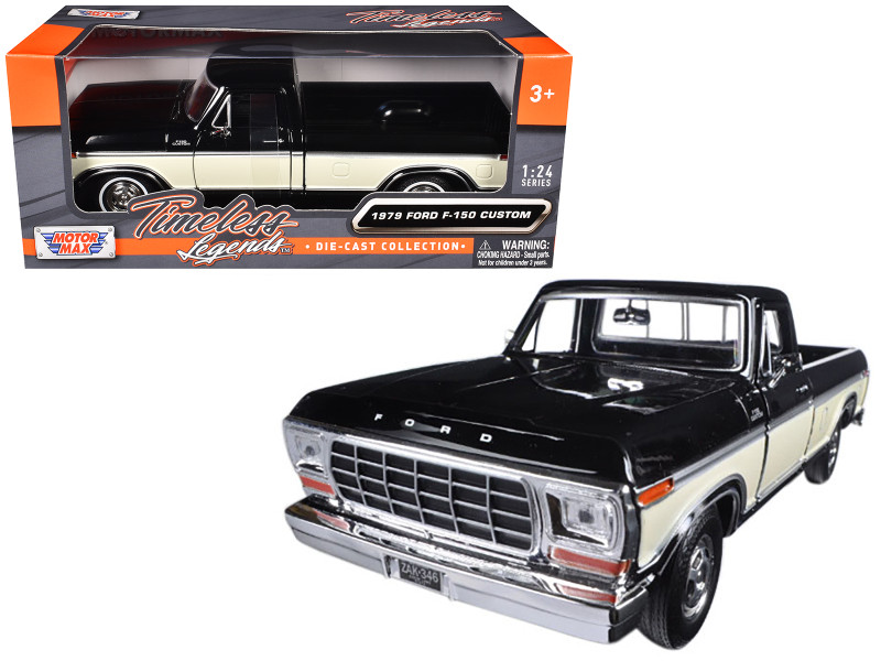 1979 Ford F-150 Pickup Truck 2 Tone Black Cream 1/24 Diecast Model Car Motormax 79346