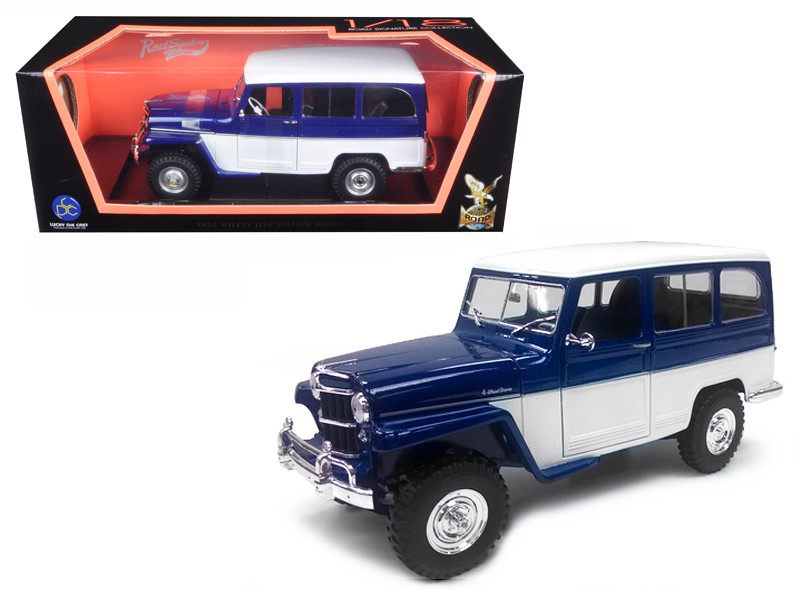 1955 Willys Jeep Station Wagon Blue 1/18 Diecast Model Car Road Signature 92858