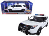 2015 Ford Police Interceptor Utility White with Flashing Light Bar Front and Rear Lights and 2 Sounds 1/18 Diecast Model Car Motormax 73995