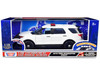 2015 Ford Police Interceptor Utility White with Flashing Light Bar Front and Rear Lights and 2 Sounds 1/18 Diecast Model Car Motormax 73995
