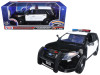 2015 Ford Police Interceptor Utility Black and White with Flashing Light Bar Front and Rear Lights and 2 Sounds 1/18 Diecast Model Car Motormax 73996