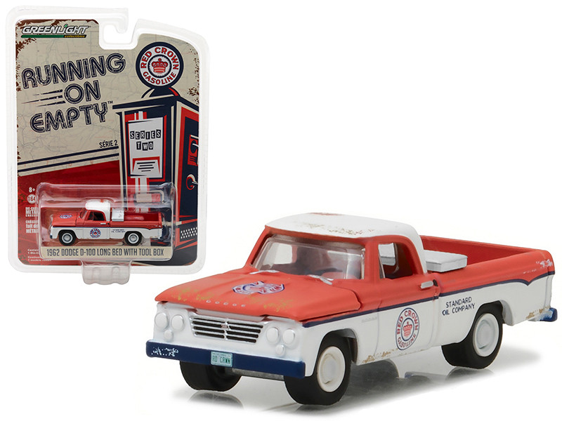 1962 Dodge D-100 Pickup Truck Long Bed with Tool Box Red Crown Gasoline 1/64 Diecast Model Car Greenlight 41020 A