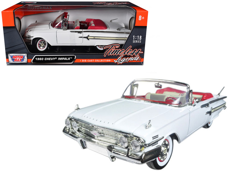 1960 Chevrolet Impala Convertible White 1/18 Diecast Model Car Motormax 73110
