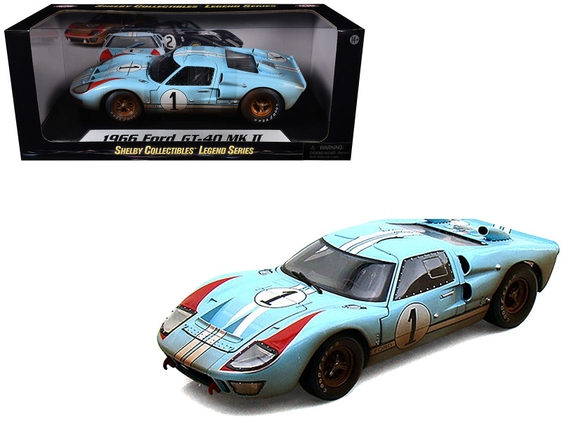 1966 Ford GT-40 MK 2 Blue Dirty Version #1 1/18 Diecast Car Model Shelby Collectibles SC405