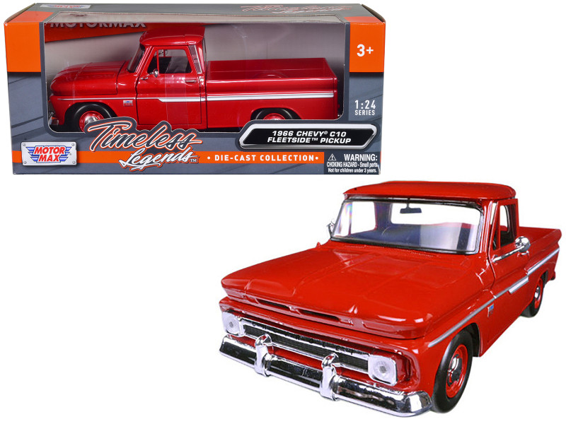 1966 Chevrolet C10 Fleetside Pickup Truck Red 1/24 Diecast Model Car Motormax 73355