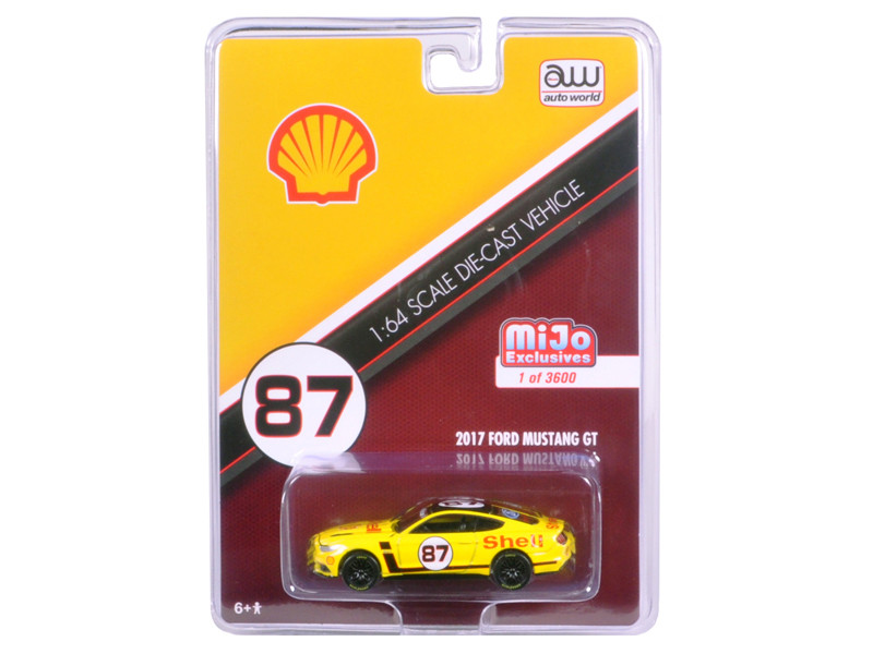 2017 Ford Mustang GT Shell Racing Yellow #87 Limited Edition to 3600pcs 1/64 Diecast Model Car by Autoworld