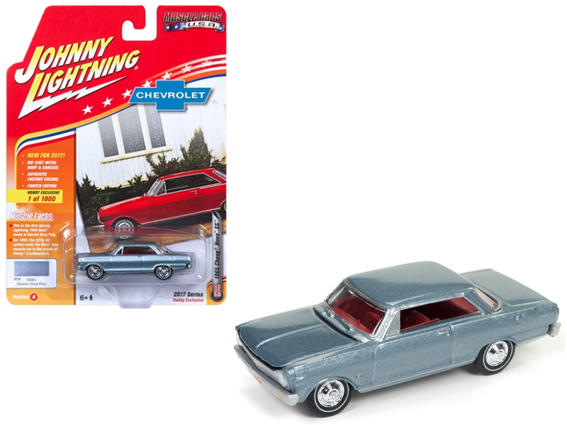 1965 Chevrolet Nova SS Glacier Gray Poly Limited Edition to 1800pc Worldwide Hobby Exclusive Muscle Cars USA 1/64 Diecast Model Car Johnny Lightning JLMC010 B