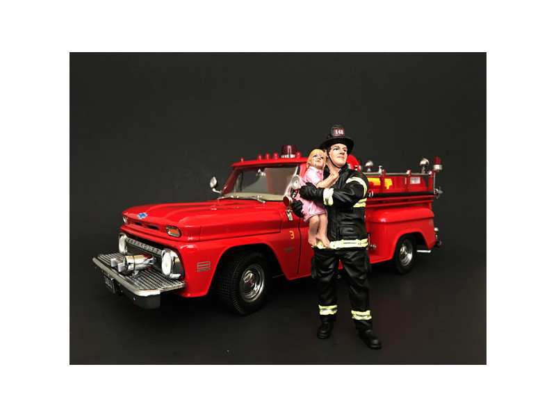 Firefighter Saving Life with Baby Figurine / Figure For 1:24 Models by American Diorama