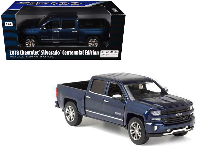 2018 Chevrolet Silverado LTZ Centennial 100 Years Anniversary Edition Blue 1/27 Diecast Model Car Motormax 79353