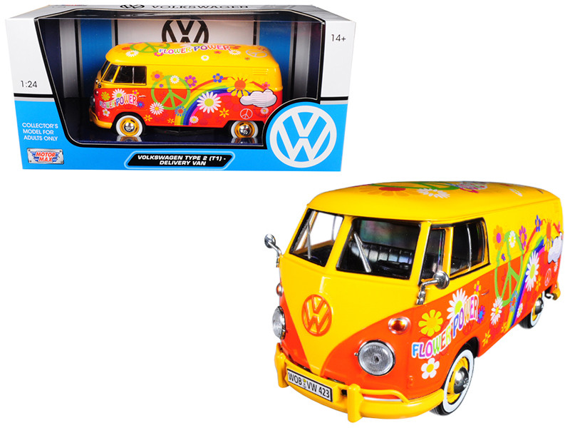 Volkswagen Type 2 T1 Delivery Van Flower Power 1/24 Diecast Car Model Motormax 79563