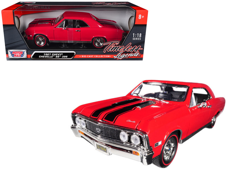 1967 Chevrolet Chevelle SS 396 Red with Black Stripes 1/18 Diecast Model Car Motormax 73104AC-R