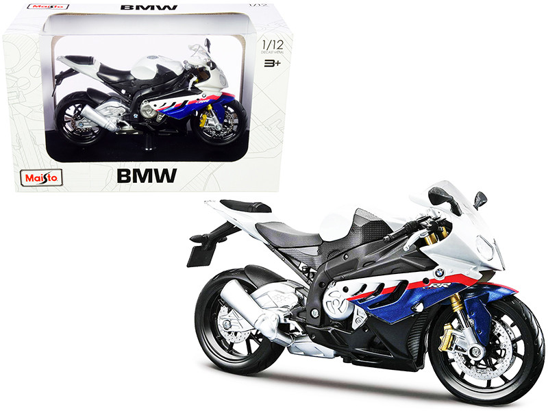 BMW S 1000 RR White Blue Red Stripes Plastic Display Stand 1/12 Diecast Motorcycle Model Maisto 31191-32702