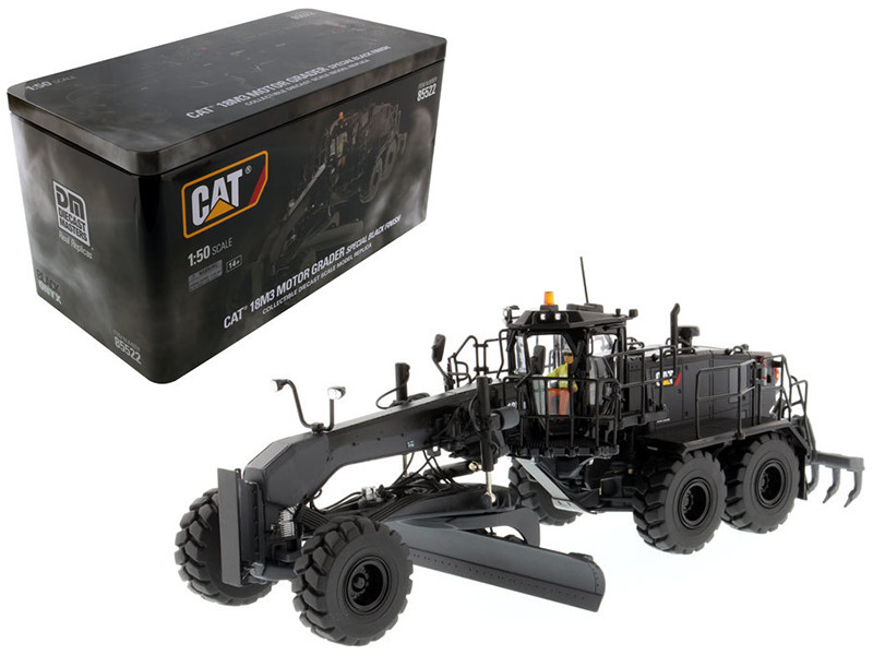 CAT Caterpillar 18M3 Motor Grader Special Edition in Black Onyx with Operator High Line Series 1/50 Diecast Model Diecast Masters 85522