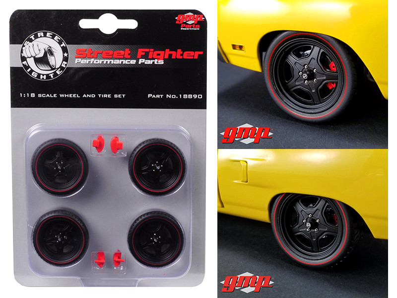 5-Spoke Wheel and Tire Set of 4 from 1970 Plymouth Road Runner Street Fighter 6-Pack Attack 1/18 by GMP