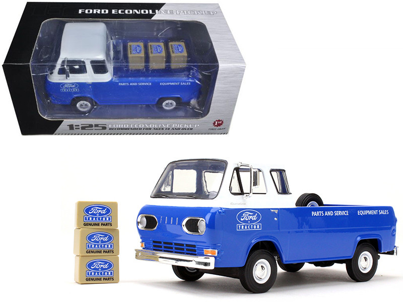 1960s Ford Econoline Pickup Blue With Boxes Ford Tractor Parts Service 125 Diecast Model Car By First Gear