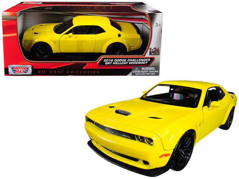 2018 Dodge Challenger SRT Hellcat Widebody Yellow 1/24 Diecast Model Car Motormax 79350