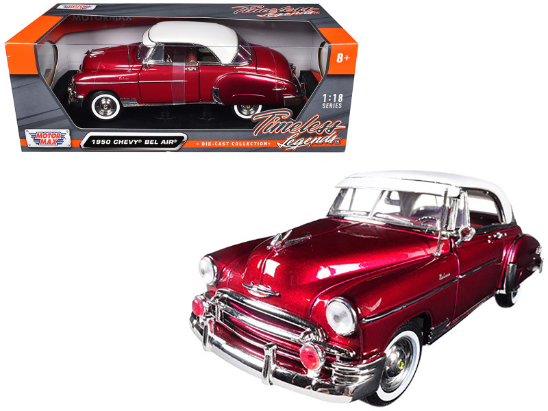 1950 Chevrolet Bel Air Burgundy White Roof 1/18 Diecast Car Model Motormax 73111