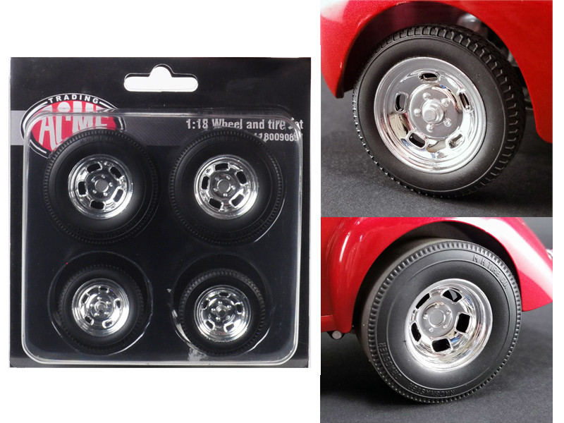 Polished Drag Wheels and Tires 4 pcs Set from 1941 Gasser 1/18 by Acme