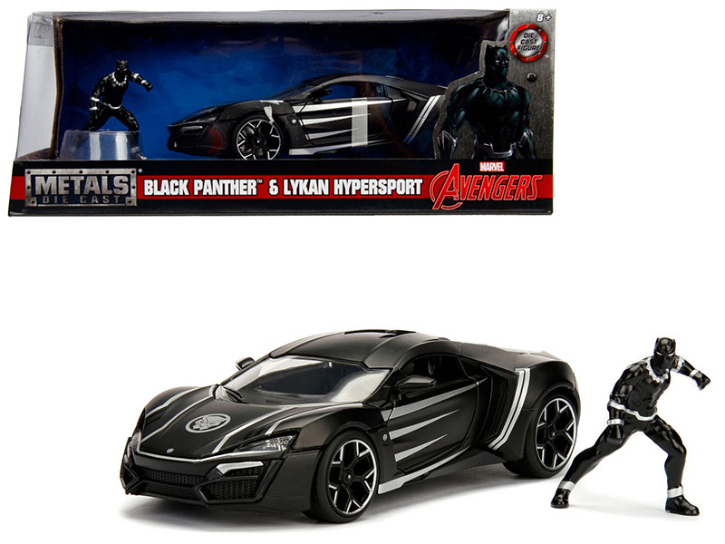 Lykan Hypersport Black Black Panther Diecast Figure Marvel Series 1/24 Diecast Model Car Jada 99723