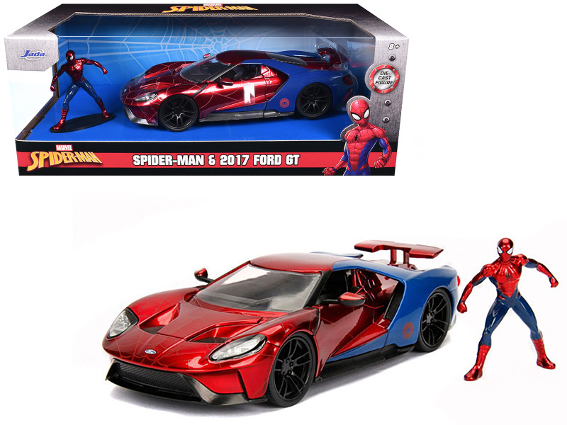 2017 Ford GT Spider Man Diecast Figure Marvel Series 1/24 Diecast Model Car Jada 99725