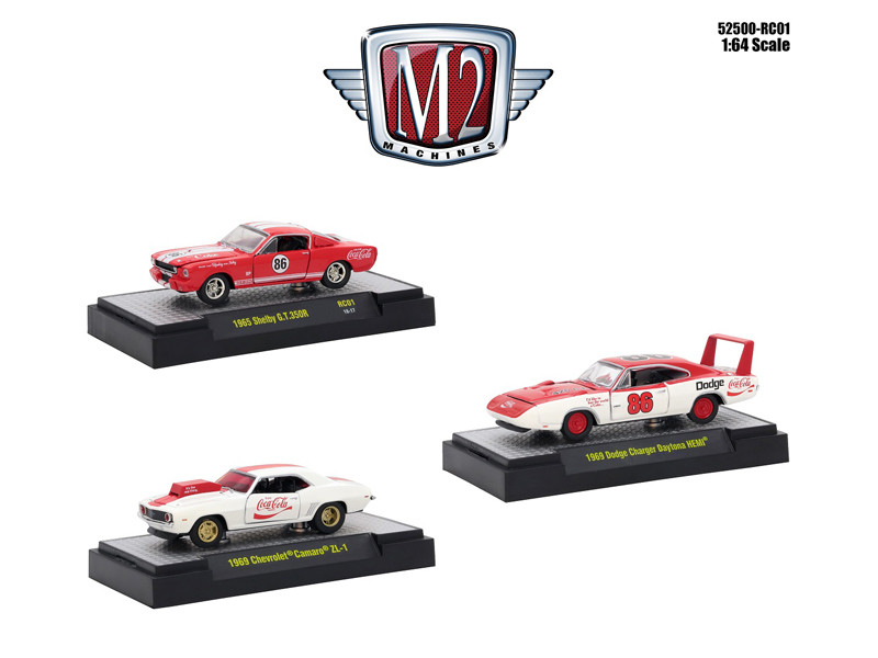 Coca Cola Set 3 Cars Limited Edition 4800 pieces Worldwide Hobby Exclusive 1/64 Diecast Models M2 Machines 52500-RC01