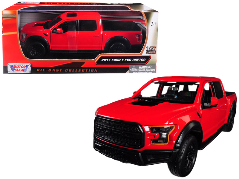 2017 Ford F-150 Raptor Pickup Truck Red Black Wheels 1/27 Diecast Model Car Motormax 79344