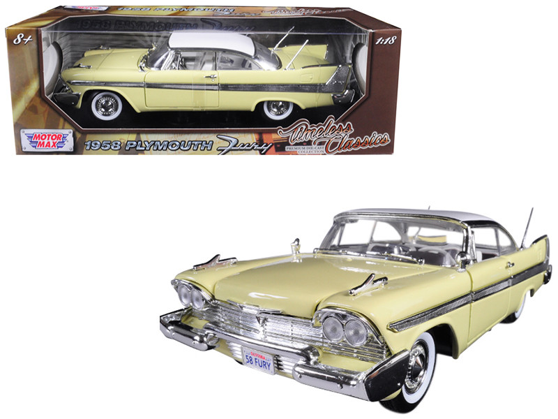1958 Plymouth Fury Timeless Classics Yellow White Top 1/18 Diecast Model Car Motormax 73115