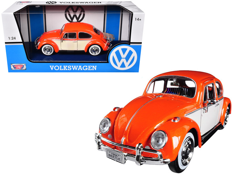 1966 Volkswagen Classic Beetle Rear Luggage Rack Orange 1/24 Diecast Model Car Motormax 79558
