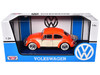 1966 Volkswagen Classic Beetle Rear Luggage Rack Orange 1/24 Diecast Model Car Motormax 79558