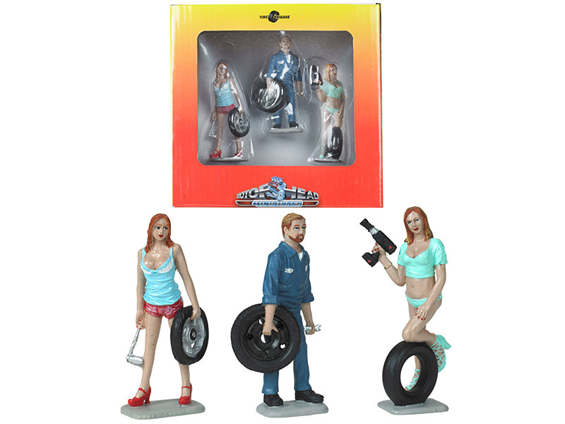 Michelle, Meg and Gary Tire Brigade 3 piece Figurine Set 1/24 by Motorhead Miniatures