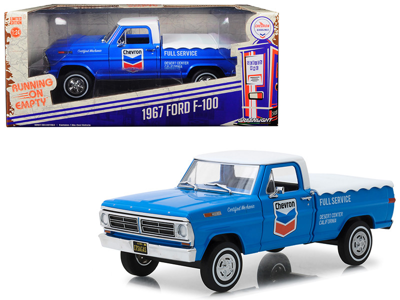 1967 Ford F-100 Bed Cover Chevron Full Service Blue White Top Running on Empty Series 1/24 Diecast Model Car Greenlight 85013
