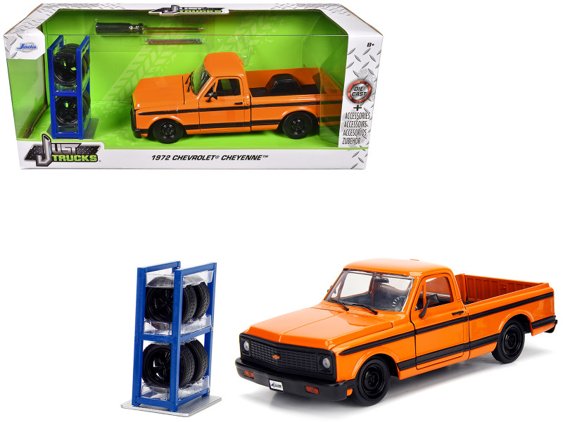 1972 Chevrolet Cheyenne Pickup Truck Orange Black Stripes Extra Wheels Just Trucks Series 1/24 Diecast Model Jada 30658