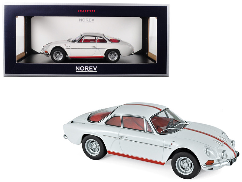 Norev 1971 Renault Alpine A110 1600S White with Red Stripes 1/18 Diecast Model Car by Norev