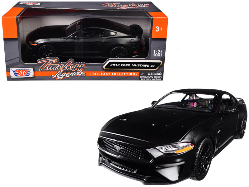 2018 Ford Mustang GT 5.0 Matt Black Black Wheels 1/24 Diecast Model Car Motormax 79352