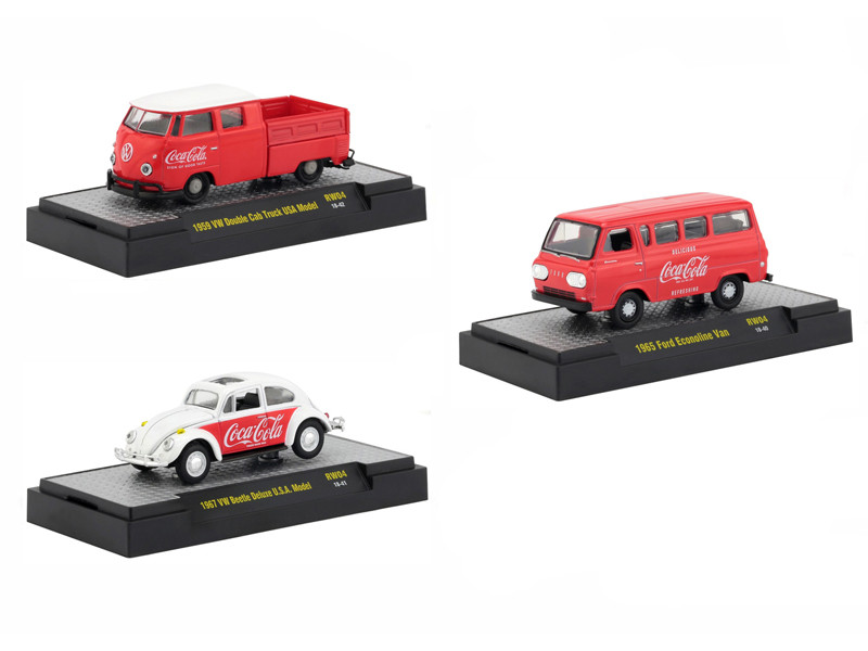 Coca Cola Release 4 Set 3 Cars Limited Edition 4800 pieces Worldwide Hobby Exclusive 1/64 Diecast Models M2 Machines 52500-RW04
