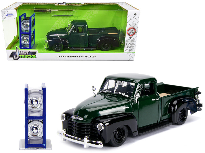 1953 Chevrolet 3100 Pickup Truck Green Extra Wheels Just Trucks Series 1/24 Diecast Model Car Jada 30521