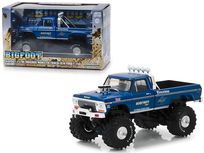 1974 Ford F-250 Monster Truck Bigfoot #1 The Original Monster Truck Blue 1/43 Diecast Model Car Greenlight 86097