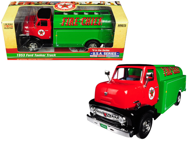 1953 Ford Tanker Truck Texaco Fire Chief 9th Series USA Series Utility Service Advertising 1/30 Diecast Model Auto World CP7520