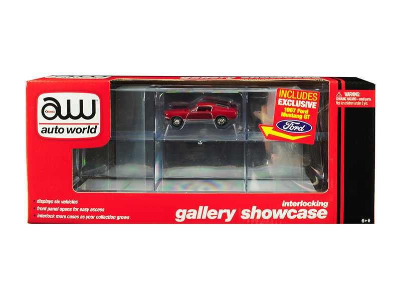 6 Car Interlocking Acrylic Display Show Case 1967 Ford Mustang GT Red 1/64 Scale Model Cars Auto World AWDC018