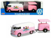 Volkswagen T1 Delivery Van Ice-Cream Trailer Pink White Ice-Cream Shop 1/24 Diecast Model Car Motormax 79672