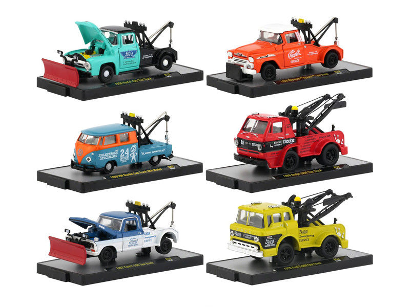 Auto Tow Trucks 6 piece Set Release 52 DISPLAY CASES 1/64 Diecast Model Cars M2 Machines 32500-52
