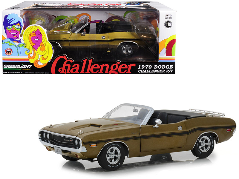 1970 Dodge Challenger R/T Convertible Luggage Rack Metallic Gold Black Stripes 1/18 Diecast Model Car Greenlight 13527