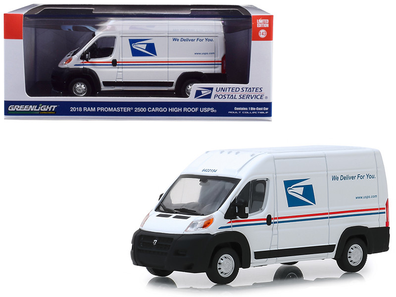 2018 RAM ProMaster 2500 Cargo High Roof United States Postal Service USPS White 1/43 Diecast Model Car Greenlight 86154