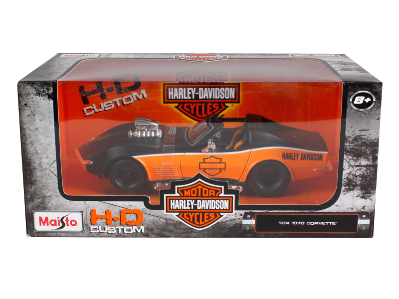 1970 Chevrolet Corvette Harley Davidson Black Orange 1/24 Diecast Model Car Maisto 32193