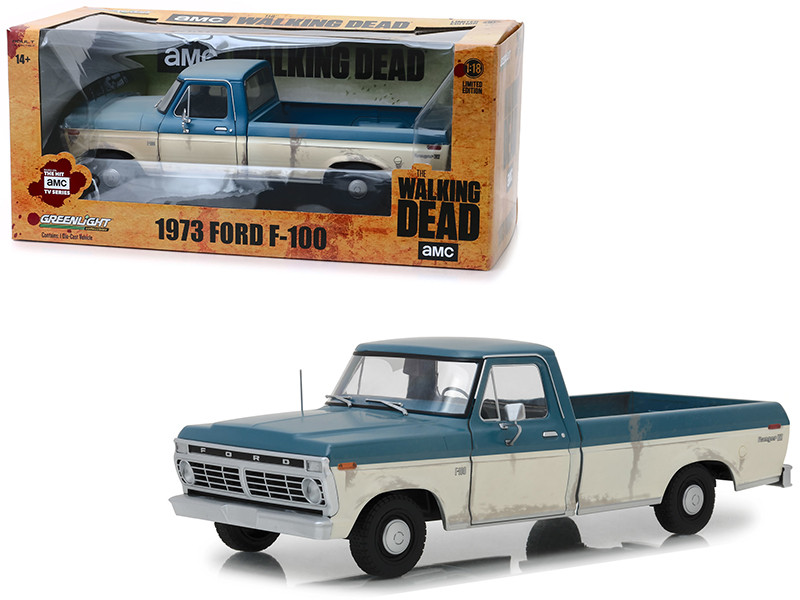 1973 Ford F 100 Ranger Xlt Pickup Truck Blue And Cream Weathered The Walking Dead 2010 Tv Series 118 Diecast Model Car By Greenlight